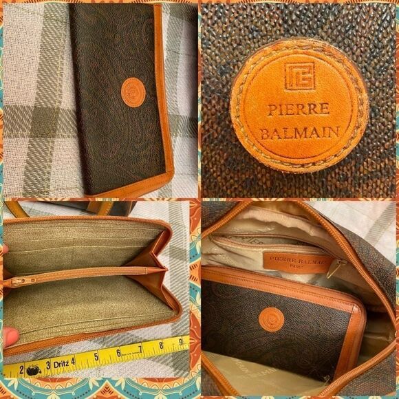 VINTAGE Pierre Balmain 3 piece set purse, wallet and makeup bag paisley Leather - Picture 12 of 14
